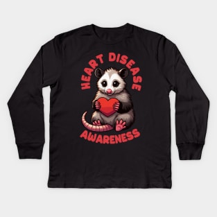 Heart Disease Awareness Cute Opossum Kids Long Sleeve T-Shirt